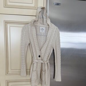 H&M Cream Hooded Cable Knit Cardigan